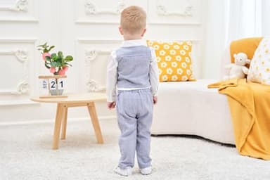 Toddler Boy Clothes Suit Gentleman Wedding Outfits, Formal Dress Shirt+Bowtie+Vest+Pants, US 12-18 Months = Tag 80 A Grey - Image 4