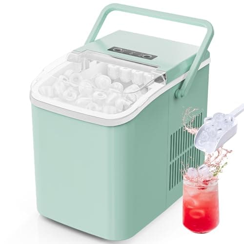 Sweetcrispy Countertop Ice Maker with Scoop, Basket and Handle, Portable Ice Machine 9 Ice Cubes Ready in 6 Mins, 26.5lbs in 24Hrs, 2 Sizes for Home Kitchen Office Bar Party, Green - Image 1