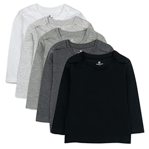 HonestBaby 5-Pack Long Sleeve T Shirts 100% Organic Cotton for Toddler, Little Kids Boys, Girls, Gray Ombre, 0-3 Months - Image 1
