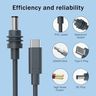 QIQIAZI Starlink Mini USB C to DC Power Cable 2M/6.5FT, 100W USB Type-C Input to Waterproof Barrel Jack Charging Cord, Small and Portable, Work with 65W+ PD Source - Image 3