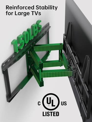 USX MOUNT UL Listed Full Motion TV Wall Mount for 37-90 Inch TVs up to 150 lbs, TV Mount Bracket with Articulating Arms Pre-Assembled, Swivel and Tilt, Fits 16",18, 24" Wood Studs, Max VESA 600x400mm - Image 2