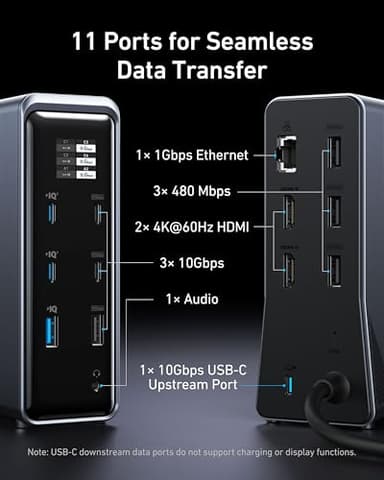 Anker Prime Docking Station, 14-Port with 160W Max Output, 10Gbps Fast Data Transfer, Real-Time Smart Interface, Audio and Ethernet Ports, Dual 4K Displays for Dell, HP, Lenovo and More - Image 5