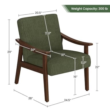 Yaheetech Corduroy Accent Chair, Mid-Century Modern Armchair with Solid Wood Legs, Reading Leisure Chair with High Back for Living Room Bedroom Waiting Room, Set of 2, Dark Green - Image 3