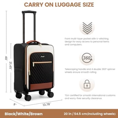 LOVEVOOK Carry On Luggage 22x14x9 Airline Approved,20 Inch Carry-on Suitcase for Women,Softside Suitcases with Wheels,Rolling Checked Luggage with TSA Lock,Lightweight Travel - Image 3