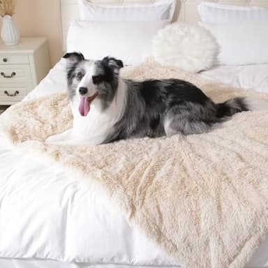 gogobunny Waterproof Dog Blanket for Large Dogs, Cats, Puppy, Reversible Faux Fur Pet Throw Blanket, Washable, Calming Furniture Protection for Sofa Bed (50x60 Inch (Pack of 1), Beige) - Image 4
