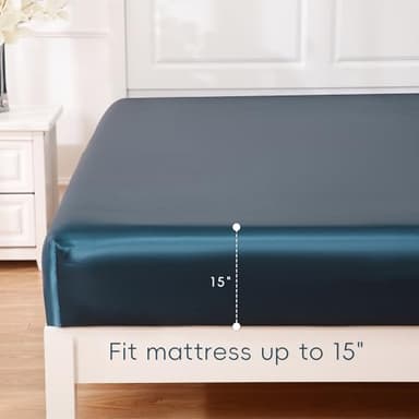 Sleeplite 4 Piece Luxury Satin Bed Sheets Set with Pillowcases - Ultra Soft & Silky, Hypoallergenic & Wrinkle-Free, Hotel Quality Comfort Bedding, Size Full, Navy Blue - Image 3