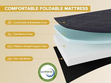 Vamcheer Tri Folding Mattress Full Size - 6 Inch Foldable Mattress Portable Tri-fold Memory Foam Mat, Handle & Non-Slip Bottom with Washable Cover for Travel RV Camping Guest, 73"x52"x6", Grey - Image 3