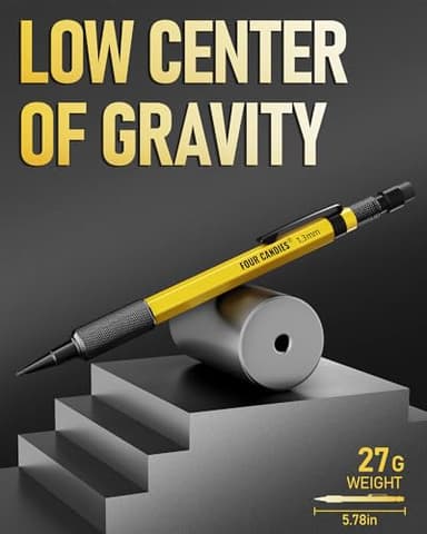 Four Candies 3PCS 1.3mm Mechanical Pencil Set with Case, Metal Heavy Duty Carpenter Pencils with 72 Refill(Red,Black,Yellow) 3Eraser, 16Eraser Refill, Weatherproof Body Outdoor Woodworking Marking - Image 5