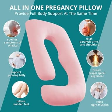 Sasttie Pregnancy Pillows for Sleeping, Jumbo U Shaped Cooling Full Body Pillow with Removable Cover, Pregnant Women Must Haves, Maternity Essential, Light Pink - Image 6