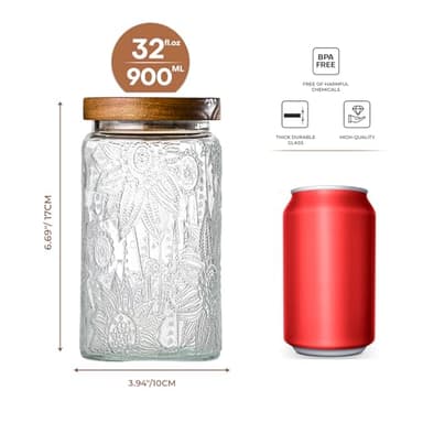 Adodeen 32oz Vintage Glass Jars With Lids, Airtight Food Storage Containers, Kitchen Canisters For Sugar, Coffee, Tea, Spice, Flour, Candy Cookie, Pasta, Cereal, Cute Decorative Jars - Image 2