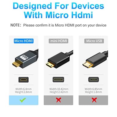 Twozoh 4K Micro HDMI to HDMI Cable 1FT, Short High-Speed Full HDMI to Micro HDMI Braided Cord Support 3D 4K/60Hz 1080p - Image 6
