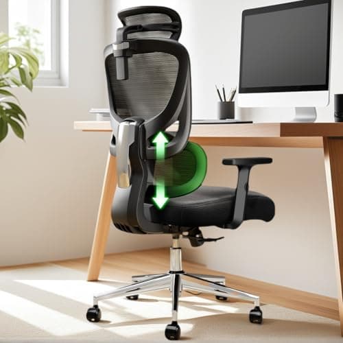 Marsail Ergonomic Office Chair with Adjustable Lumbar Support & 2D Headrest, Breathable Mesh Desk Chair with Adjustable Arms, Swivel Rolling Task Chair for Home Office, Black - Image 1