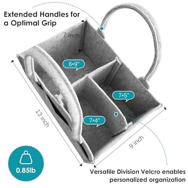 Cute Castle 2 Pack Diaper Caddy Organizer - Portable Baby Caddy Organizer with Handle, Nursery Storage Bin and Car Organizer - Grey - Image 2