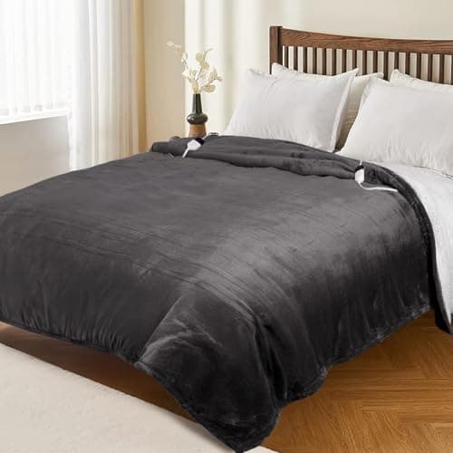 HOW'S MY HOUSE Heated Blanket 84" x 90", Dual Control Electric Blanket Queen Size with 10 Time Settings & 6 Heating Levels, Over-Heat Protection, Flannel Sherpa Super Cozy with ETL Certification, Gray - Image 1