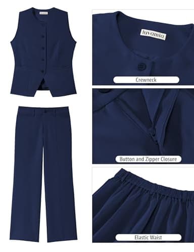 luvamia Casual Sets for Women 2 Piece Sleeveless Blazer Vest for Women Women 2 Piece Outfits Blue 2 Piece Set for Women Navy Blue Two Piece Set for Women Navy Blue Large Fits Size 12 / Size 14 - Image 5