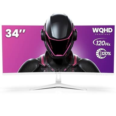 CRUA 34" Curved Gaming Monitor, WQHD 3440x1440, 120Hz Computer Monitors, 1500R VA Screen, 120% sRGB, AMD FreeSync, Blue Light Filter, HDMI 2.0 & DP 1.4, Wall Mountable Installs- White - Image 2