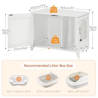 HOOBRO Litter Box Enclosure, Cat Litter Box Furniture with Removable Divider, Large Hidden Litter Box Furniture, Wooden Cat House, End Side Table, 31" L x 17.5" W x 19.7" H, White WT03MW01G2 - Image 5