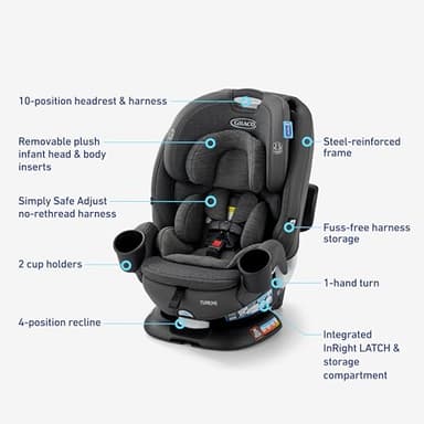 Graco Turn2Me 3-in-1 Rotating Convertible Car Seat, Manchester, Featuring Headrest and Harness Adjust, Easy Installation and Steel Reinforced Frame - Image 7