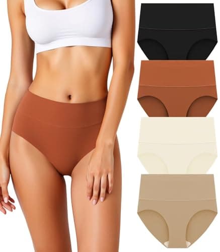 HOHOCHIN Women's Seamless Underwear High Waisted Tummy Control No Show Panties Full Coverage Stretch Briefs 4 Pack - Image 1