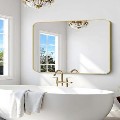 CIVENO 55"x36" Gold Bathroom Mirror, Large Rectangle Mirror, Rectangular Wall Mirror, Rounded Corner Vanity Mirror with Aluminum Metal Frame for Bathroom Bedroom Living Room Horizontal/Vertical - Image 7