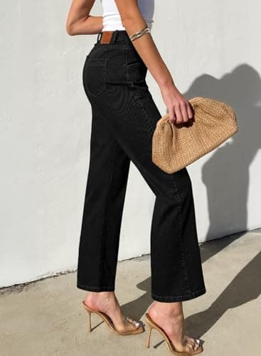 Sidefeel Jeans for Women Wide Leg High Waisted Stretchy Jeans Straight Leg Zimbaplatinum Ankle Denim Pants with Slant Pockets Black Size 8 - Image 2