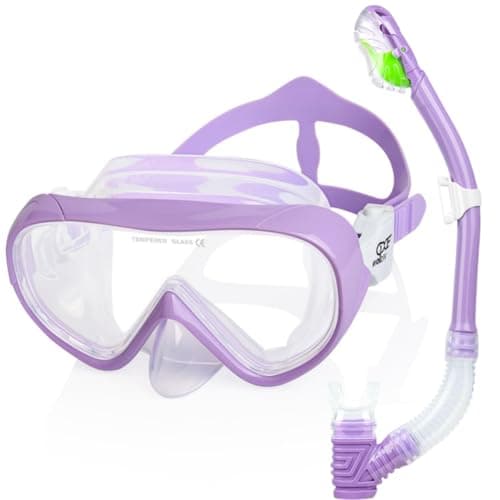 Kids Snorkel Set, Child Diving Mask Anti-Fog Swimming Goggles Dry Snorkel Children Snorkeling Swimming Gear for Youth Boys Girls Age 4-14 (Purple Set) - Image 1