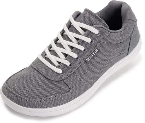 WHITIN Wide Toe Box Barefoot Sneakers for Women Minimalist Zero Drop Sole Minimus Shoes Size 7 Gym Jogging Walking Grey White 38 - Image 1