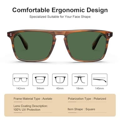 CARFIA Retro Polarized Sunglasses for Men UV Protection Hand-crafted Acetate Frame Fashion Cool Sun Glasses Green Lens - Image 4