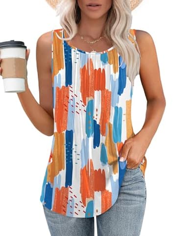 Besshopie Womens Summer Tops Dressy Casual Business Tank Tops for Women Loose Fit Graffiti M - Image 1