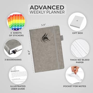 Clever Fox Advanced Weekly Planner – Undated Weekly & Monthly Life Goal Planner for Daily Productivity, Time Management and Hit Your Goals – Day Organizer Journal – Hardcover A5, Gray - Image 2