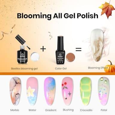 Beetles Blooming Gel 15ml Clear Uv Led Blossom Fall Halloween Nails Gel Polish for Spreading Effect Marble Natural Stone Watercolor Floral Print Soak off Diy Nail Art Design Manicure Gift for Women - Image 3