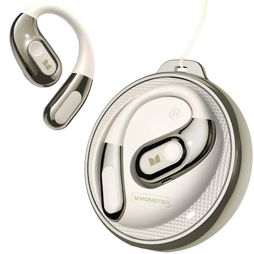 Monster Open Ear Headphones AC330, Wireless Earbuds Bluetooth 5.4 with Clear Talk, Stylish Rotating Case with Lanyard, Type-C Charging, Comfort Fit, 24H Playback, IPX5 Water Resistant, White - Image 1