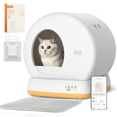 MeoWant Self-Cleaning Cat Litter Box, Advanced Safety System Automatic Cat Litter Box Perfect for Multi Cats, Extra Large/Odor Control/APP Control Smart Cat Litter Box with Mat & Liner, Yellow - Image 1
