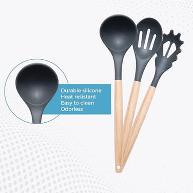 Silicone Kitchen Utensils Set 13-PCS-Silicone Cooking Utensils set, Spatula, Serving Spoons, Soup Ladle, Holder, Other Gadgets for Kitchen Essentials and Home Cooking Needs - Image 3