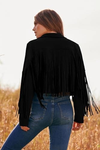 PRETTYGARDEN Women's Fringe Faux Suede Leather Jackets Fall Fashion 2025 Tassel Motorcycle Cropped Coats (Black,XX-Large) - Image 9