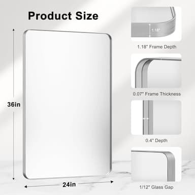 Bathroom Mirrors for Over Sink,2Pcs 24x36Inch Vanity Mirrors for Wall,Silver Metal Frame Rectangle Mirrors for Bathroom, Farmhouse,Restroom,Hangs Horizontally or Vertically - Image 2