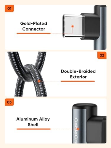 CableCreation Right Angle USB C to USB C Cable 3.3FT,100W 90 Degree USBC to USBC Cord Fast Charging USB C Charger Cord Compatible with iPhone 16,Galaxy S23 Ultra S22,MacBook,iPad mini 6,iPad Pro 2020 - Image 5