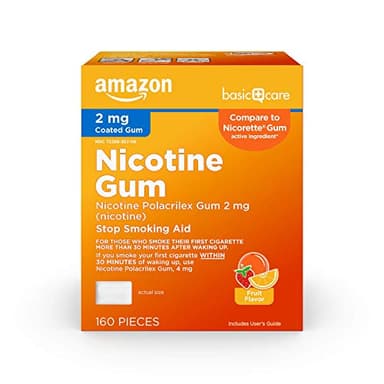 Amazon Basic Care Coated Nicotine Polacrilex Gum, 2 mg (nicotine), Stop Smoking Aid, Fruit Flavor, 160 Count - Image 1