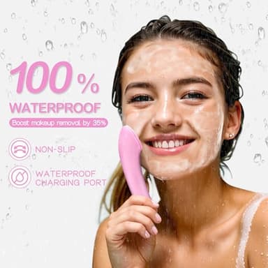 PRITECH Facial Cleansing Brush, Rechargeable Silicone Face Scrubber with Heat Massage End, Vibrating Exfoliator Scrubber for Deep Cleaning, Waterproof Face Brush for Women and Men (Pink) - Image 6