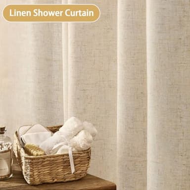 Awellife Linen Shower Curtain Beige Boho Farmhouse Shower Curtains for Bathroom Natural Cloth Cotton Fabric Liner Cream 72 x 72 Inch Modern - Image 2