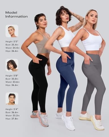 CHRLEISURE Leggings with Pockets for Women, High Waisted Tummy Control Workout Yoga Pants(3Packs Black,Gray,Navy, XS) - Image 6