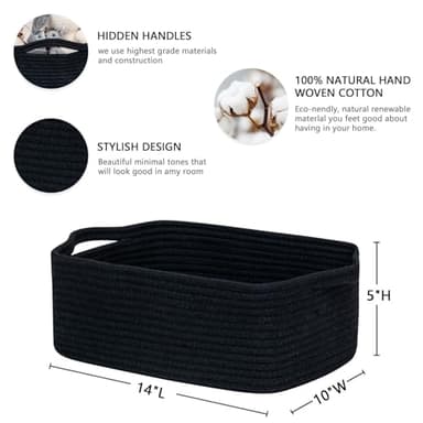 CubesLand Cute and Durable Small Cotton Rope Basket for Organizing, Woven Closet Storage Bin,Shelves Closet Storage Basket, Bathroom Storage Organizer Bin, Nursery Toy Basket Bin, Black Basket - Image 2