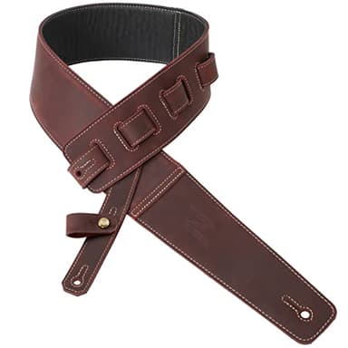 Nefelibata 3" Guitar Strap in First Layer Leather with Foam Padding and Cable Storage Loops for Bass, Electric and Acoustic Guitars (Vintage Burgundy) - Image 8