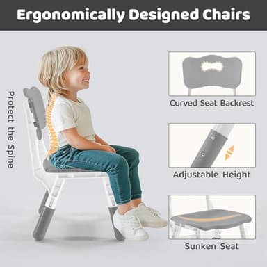 CuFun Kids Table & Chairs Set (2 Chairs) Height Adjustable for Ages 2-8 | Non-Slip Toddler Activity Table with Wipe-Clean Desktop, Montessori Learning & Art Drawing Table for Home Preschool - Image 3