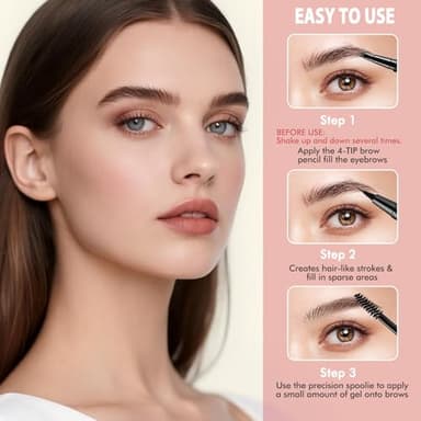 Eyebrow Pen Kit, with Microblading Eyebrow Pen, Eyebrow Gel, Eyeliner, Eyebrow Brush, Eyebrow Pencils for Women, Waterproof, Smudge Proof, Long Lasting Makeup Formula - Dark Brown - Image 6