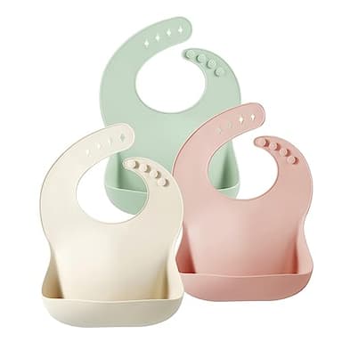 PandaEar Silicone Baby Bibs Set of 3 for Toddlers, BPA Free Waterproof Adjustable Feeding Bib with Large Pocket Food Catcher (Pink) - Image 1