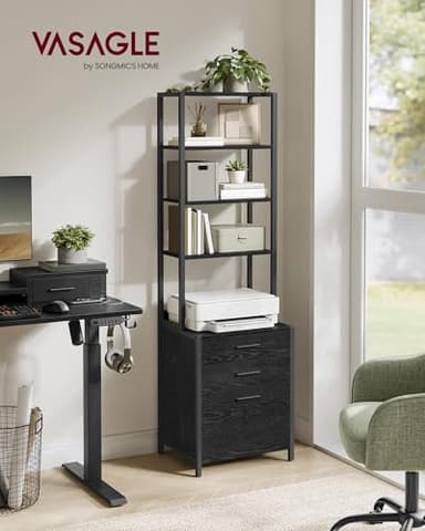VASAGLE File Cabinet, Home Office Filing Cabinet with Height-Adjustable Open Shelves, 3 Drawers, for A4, Letter-Size Hanging File Folders, Steel Frame, for Home Office, Ebony Black UOFC078B16 - Image 3