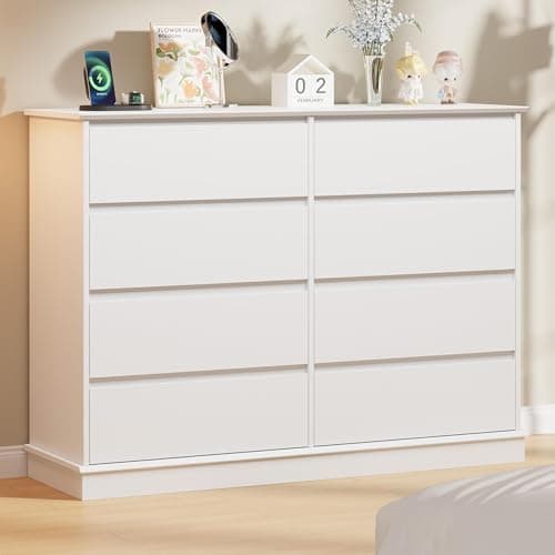 8 Drawer Dressers for Bedroom, Chest of Drawers with Deep Drawers, Large Double Dresser for Closet with Wide Top, Horizontal Wooden Dresser for Living Room, Hallway, Kids Room, White - Image 1