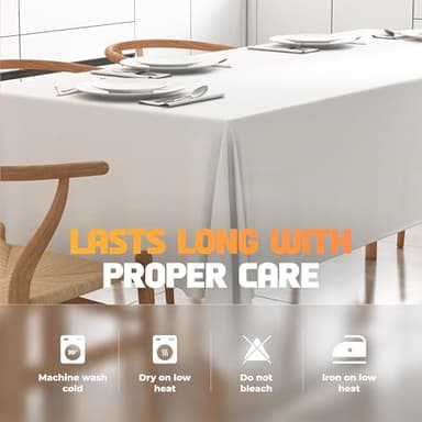 WEALUXE White Table Cloths for 6 Foot Rectangle Tables, 2-Pack, 60x102 inches, Water, Stain and Wrinkle Resistant, 200 GSM Washable Poly Fabric Tablecloths Rectangular, Elegant and Durable - Image 6