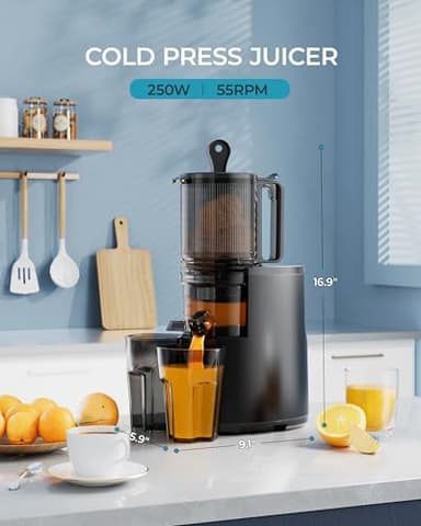 Cold Press Juicer Machines, EUHOMY 5.5" Wide Feed Chute, Slow Masticating Juicer for Whole Vegetables and Fruits, 99.6% High Juice Yield, Easy to clean, Juicer Machines with BPA Free, Black - Image 6